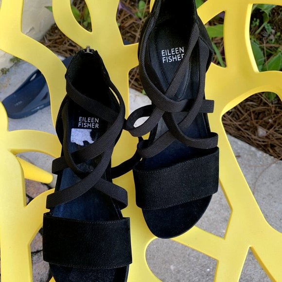 New Eileen Fisher Black Suede zip back strappy sandals US Size 7 M - Picture 5 of 10